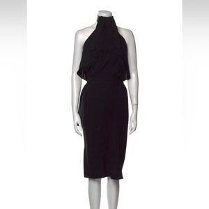 Vintage Alexander McQueen Black Belted Chiffon Halterneck Dress Leather Collar